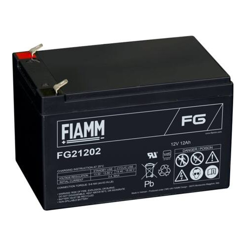 FIAMM Fiamm blybatteri 12V/12Ah med spadskontakter 6,35 mm/Faston...