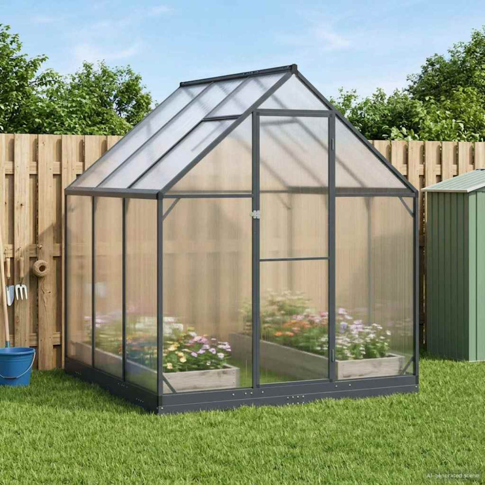 Produktbild för Trädgård Växthus med dörr Antracit 183,5 x 183,5 x 207 cm