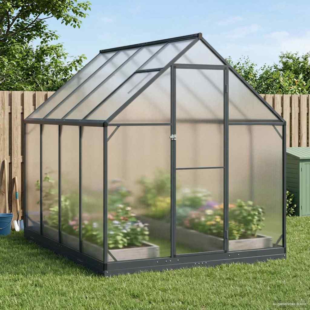 Produktbild för Trädgård Växthus med dörr Antracit 183,5 x 243,5 x 207 cm