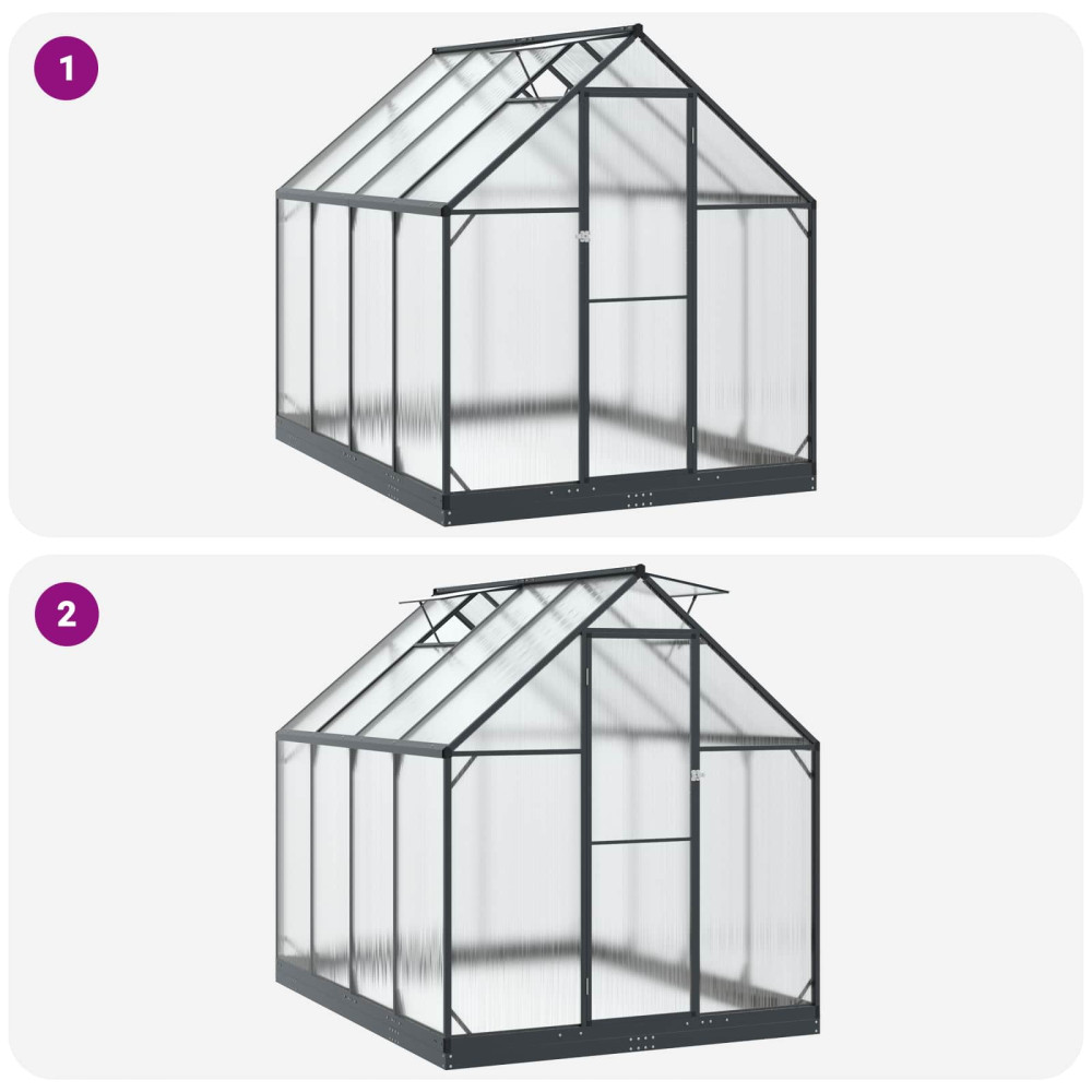 Produktbild för Trädgård Växthus med dörr Antracit 183,5 x 243,5 x 207 cm