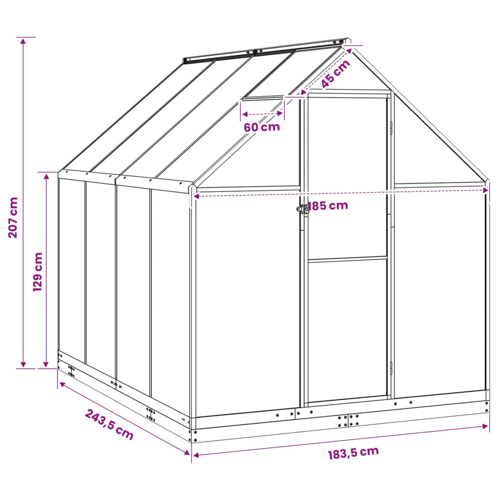 Produktbild för Trädgård Växthus med dörr Antracit 183,5 x 243,5 x 207 cm