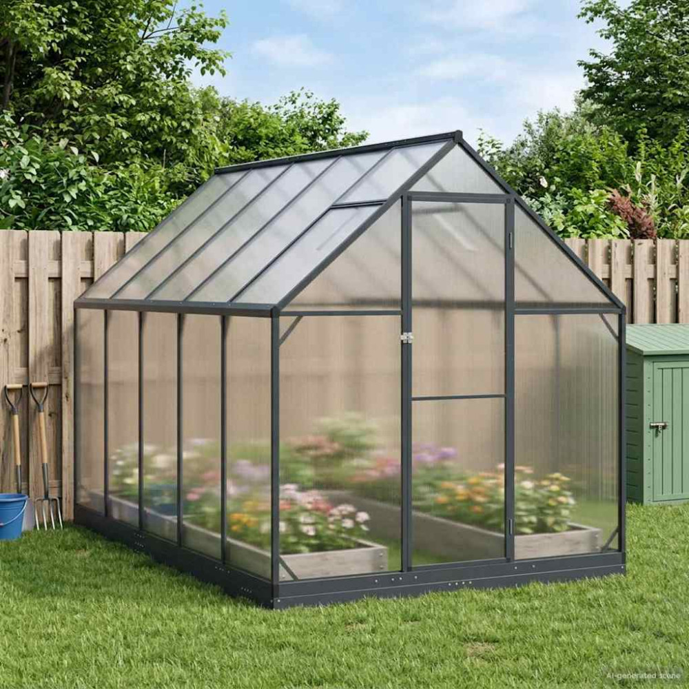 Produktbild för Trädgård Växthus med dörr Antracit 183,5 x 303,5 x 207 cm