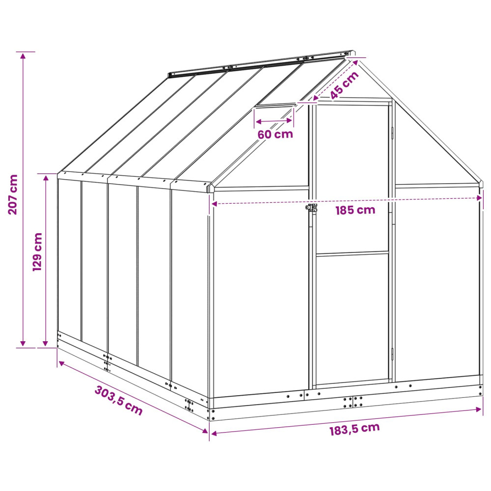 Produktbild för Trädgård Växthus med dörr Antracit 183,5 x 303,5 x 207 cm