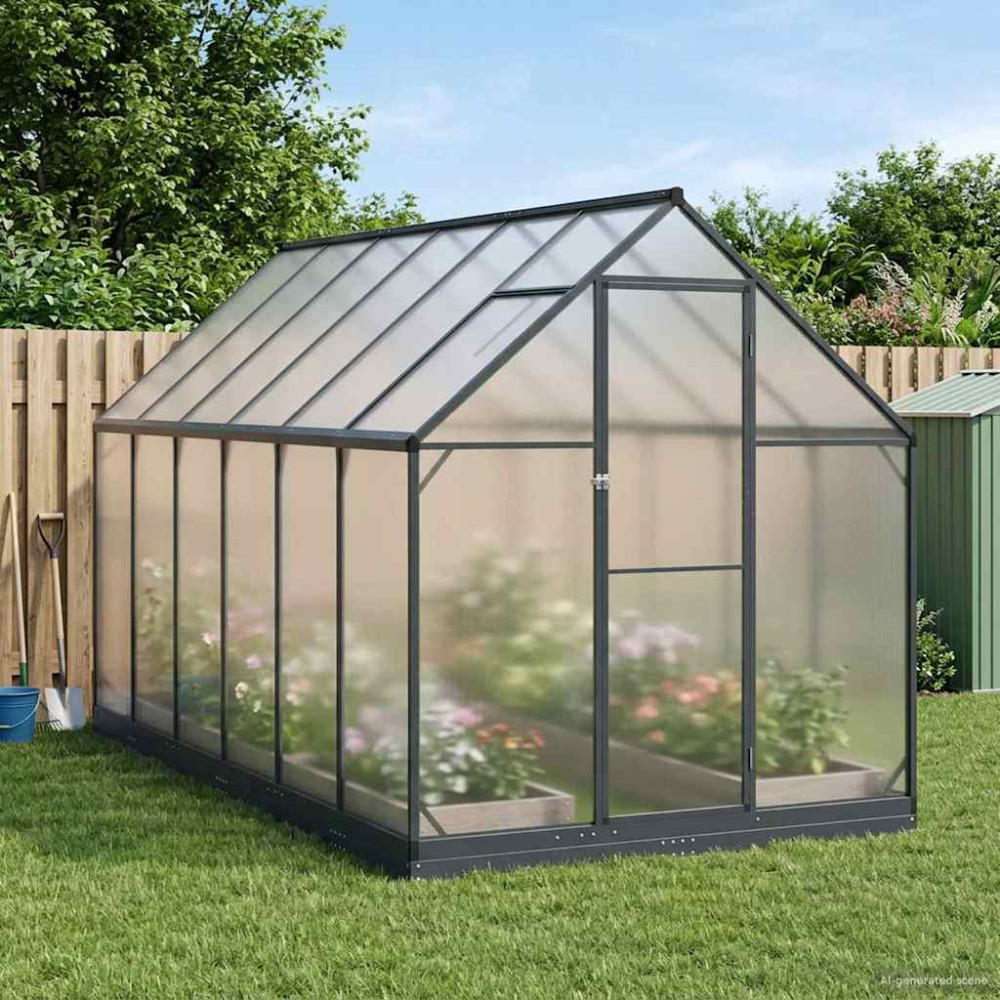 Produktbild för Trädgård Växthus med dörr Antracit 183,5 x 363,5 x 207 cm
