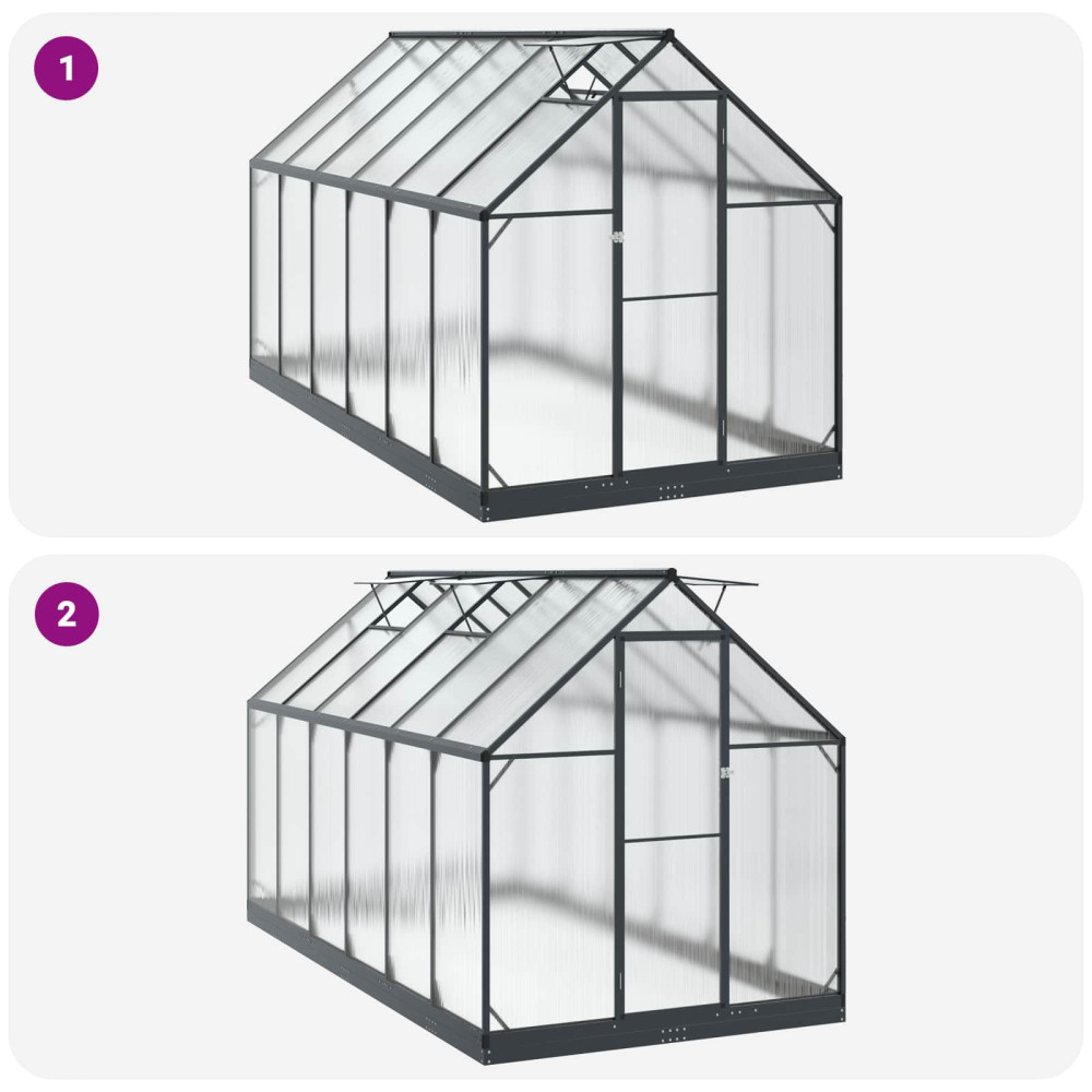 Produktbild för Trädgård Växthus med dörr Antracit 183,5 x 363,5 x 207 cm