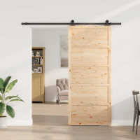 Produktbild för Skjutdörr Naturlig 100 x 208 cm Massiv furu