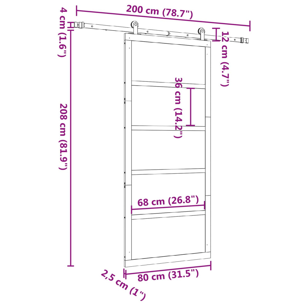 Produktbild för Skjutdörr Naturlig 80 x 208 cm Massiv furu