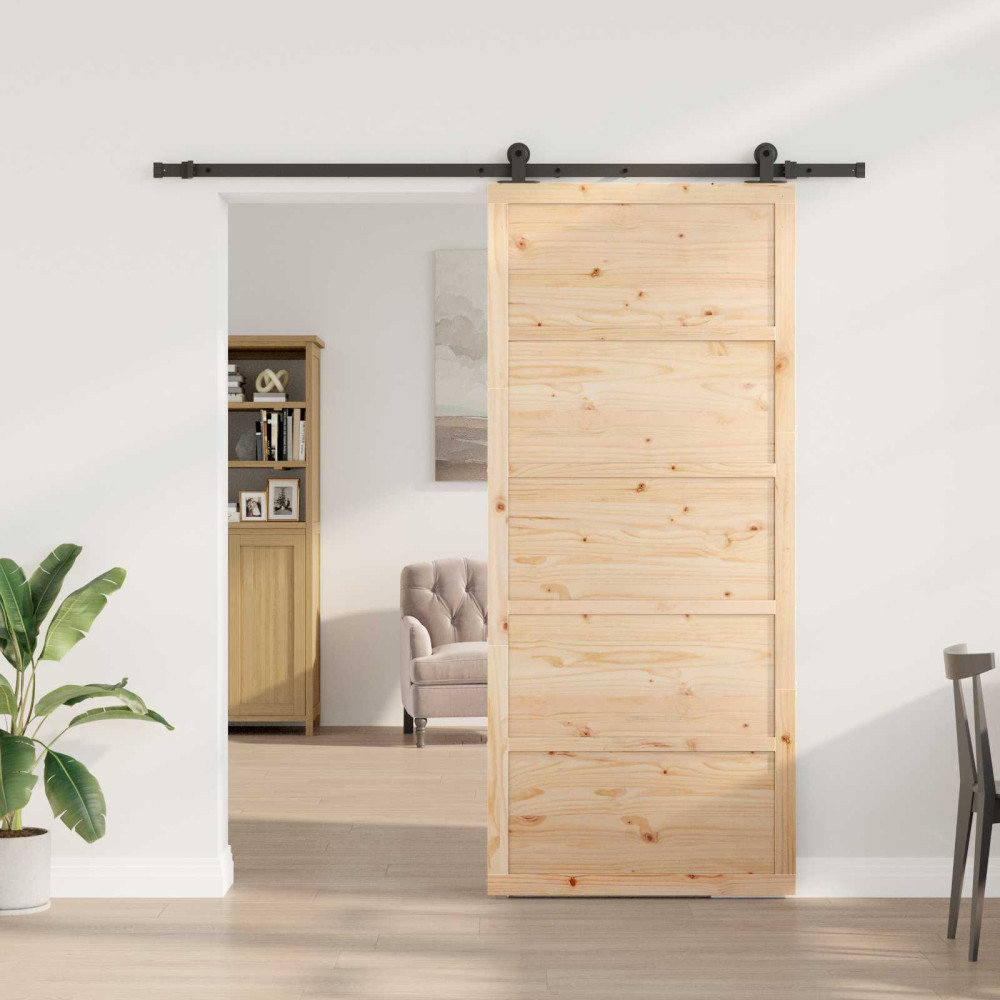 Produktbild för Skjutdörr Naturlig 80 x 208 cm Massiv furu