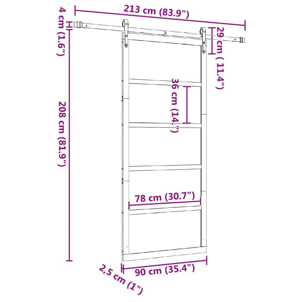 Produktbild för Skjutdörr Naturlig 90 x 208 cm Massiv furu