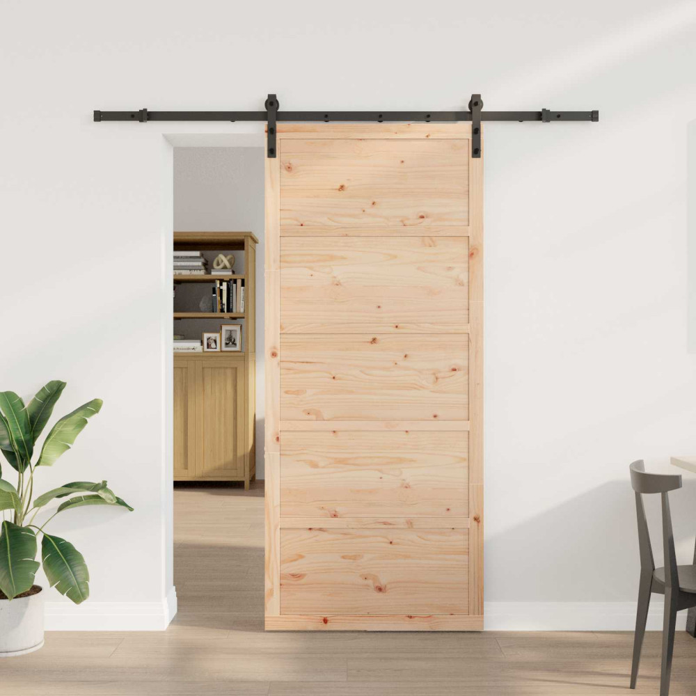 Produktbild för Skjutdörr Naturlig 90 x 208 cm Massiv furu