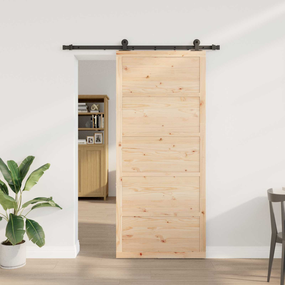 Produktbild för Skjutdörr Naturlig 80 x 208 cm Massiv furu