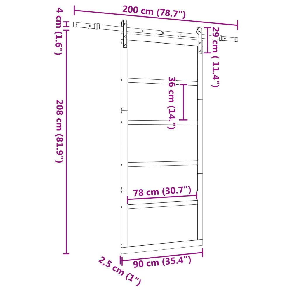 Produktbild för Skjutdörr Naturlig 90 x 208 cm Massiv furu