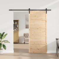 Produktbild för Skjutdörr Naturlig 90 x 208 cm Massiv furu