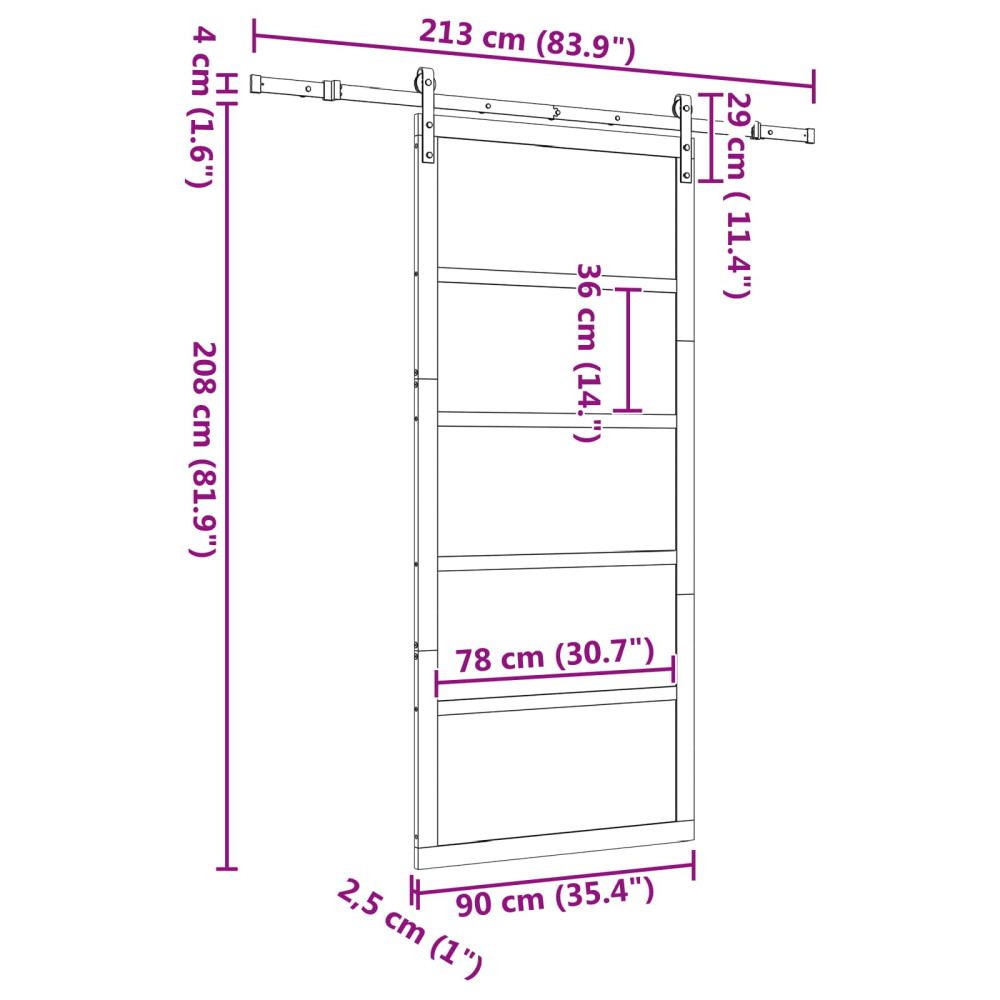 Produktbild för Skjutdörr Naturlig 90 x 208 cm Massiv furu