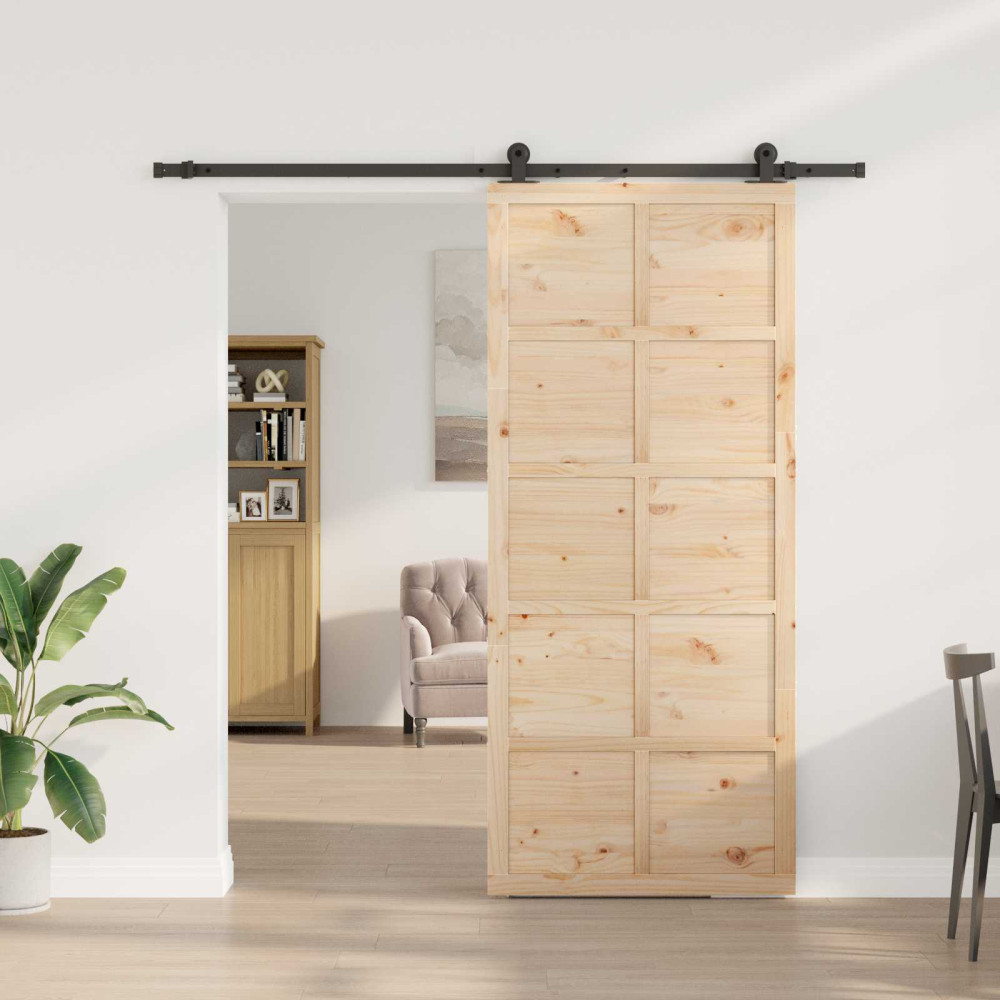Produktbild för Skjutdörr Naturlig 100 x 208 cm Massiv furu