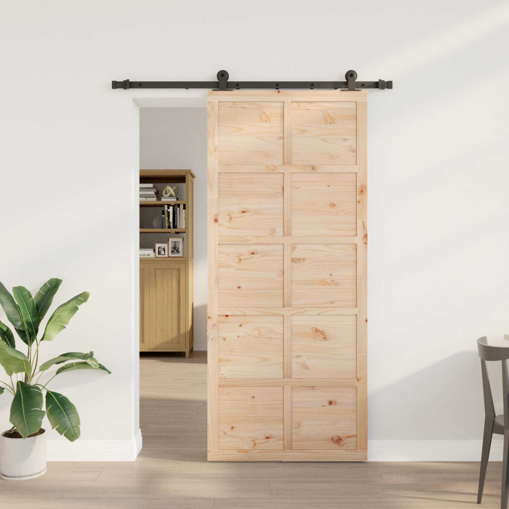 Produktbild för Skjutdörr Naturlig 80 x 208 cm Massiv furu