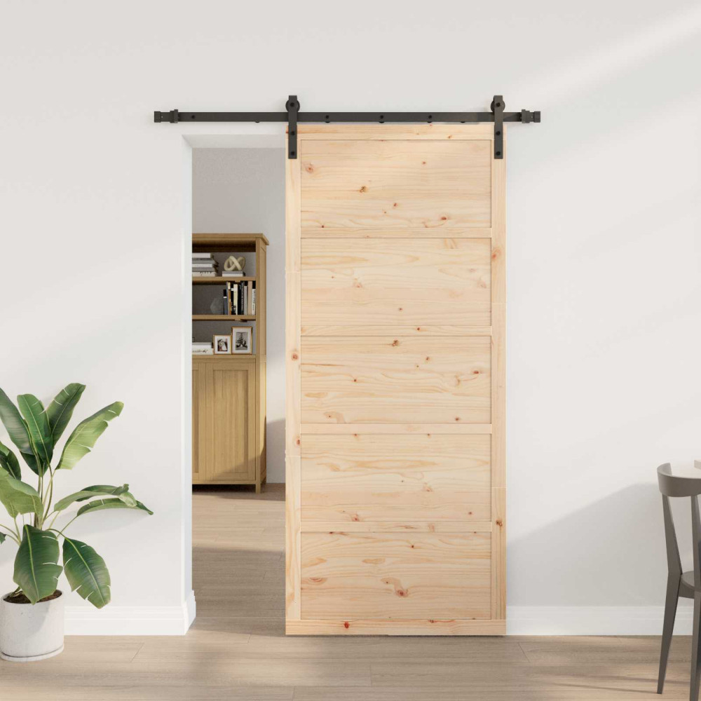 Produktbild för Skjutdörr Naturlig 80 x 208 cm Massiv furu