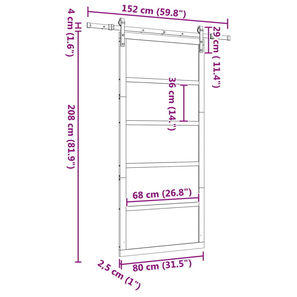 Produktbild för Skjutdörr Naturlig 80 x 208 cm Massiv furu