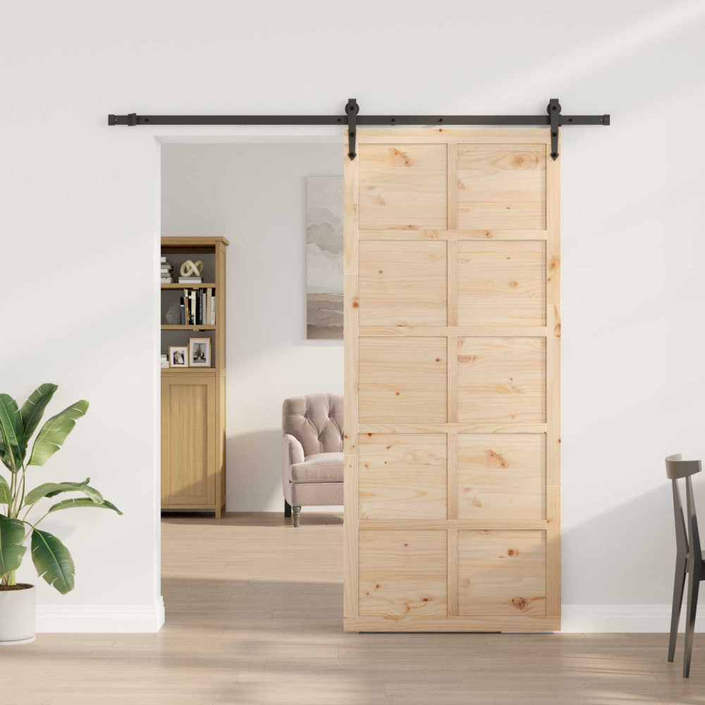 Produktbild för Skjutdörr Naturlig 100 x 208 cm Massiv furu