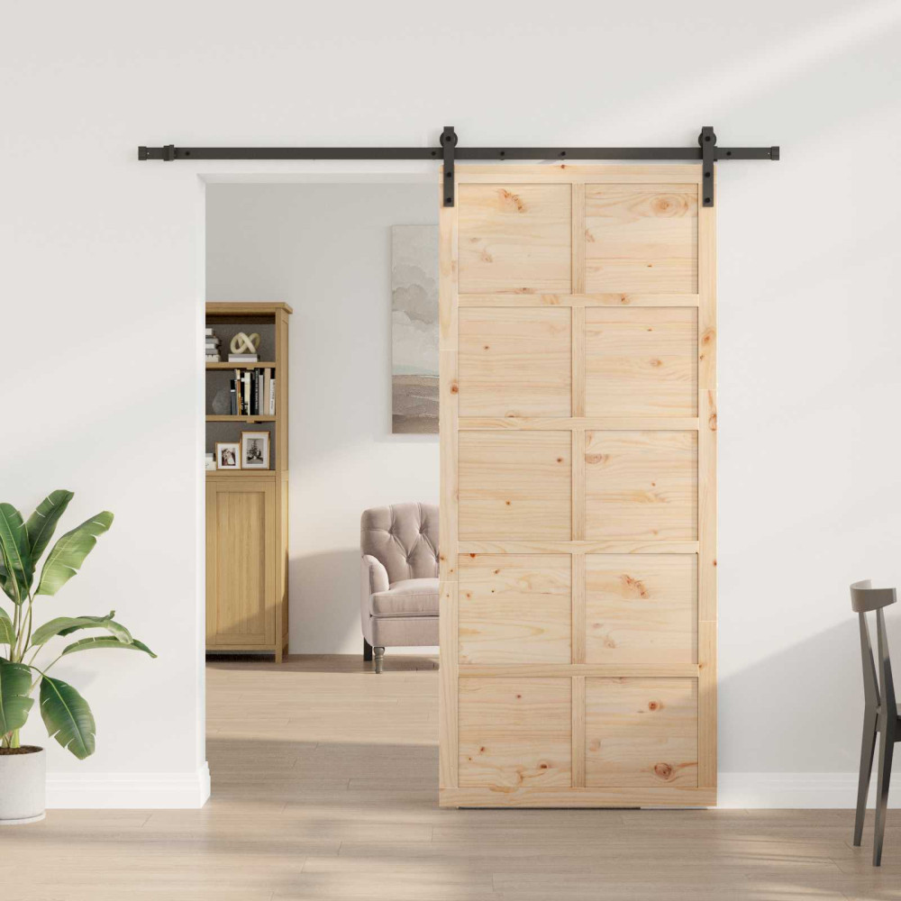 Produktbild för Skjutdörr Naturlig 100 x 208 cm Massiv furu