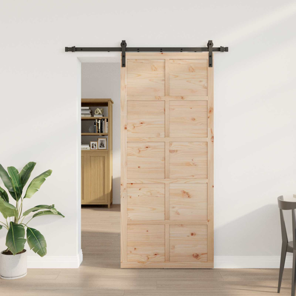 Produktbild för Skjutdörr Naturlig 80 x 208 cm Massiv furu