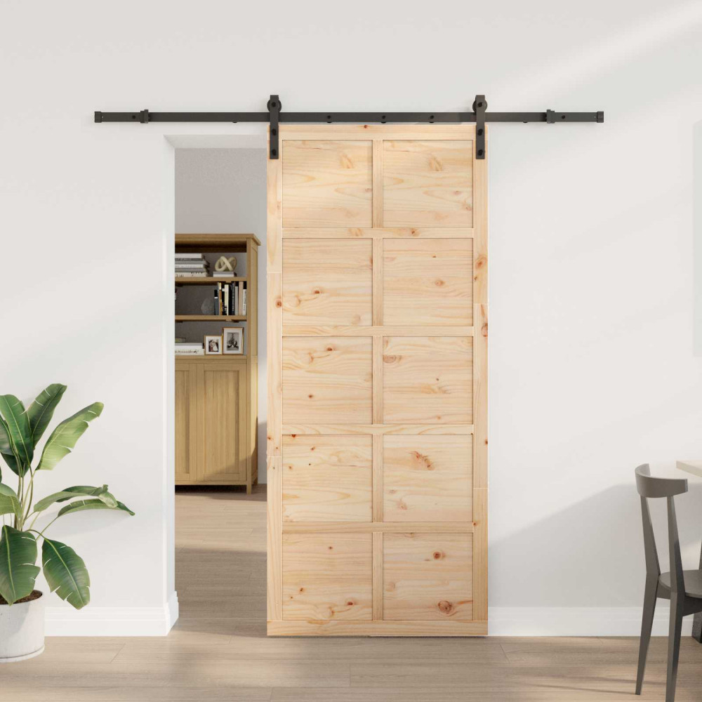 Produktbild för Skjutdörr Naturlig 100 x 208 cm Massiv furu