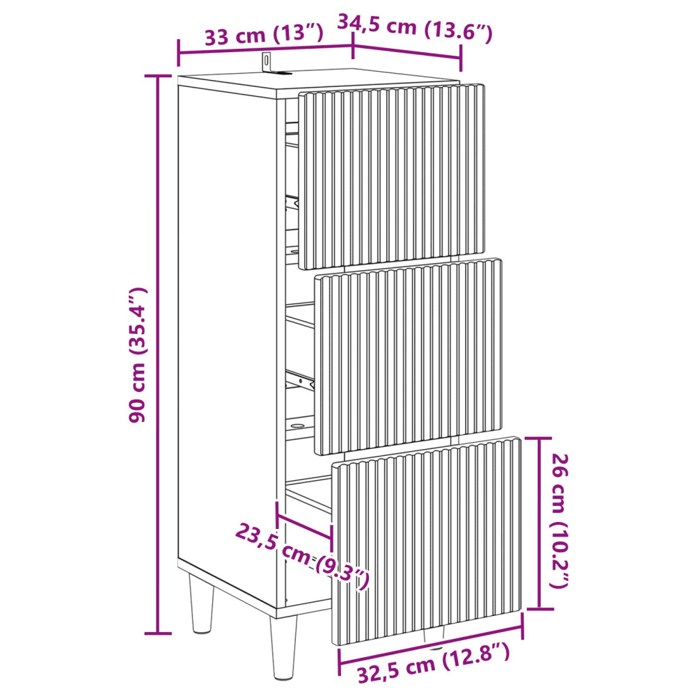 Produktbild för Lådans skåp Vit högglans 33 x 34,5 x 90 cm Konstruerat trä