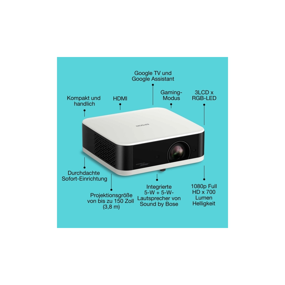 Produktbild för Epson Lifestudio Pop EF-61W - 3LCD-projektor - bärbar - 802.11a/b/g/n/ac wireless / Bluetooth - diamantvit