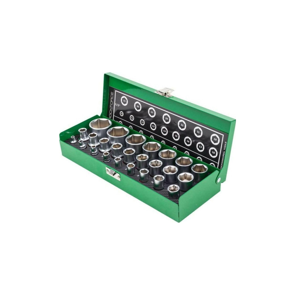 Produktbild för Verktygssats Rockforce hylssats 25 delar 1/2" 1/4" 4-32 mm R...