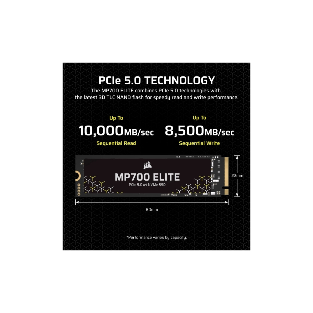 Produktbild för CORSAIR MP700 ELITE - SSD - 1 TB - PCI Express 5.0 x4 (NVMe)