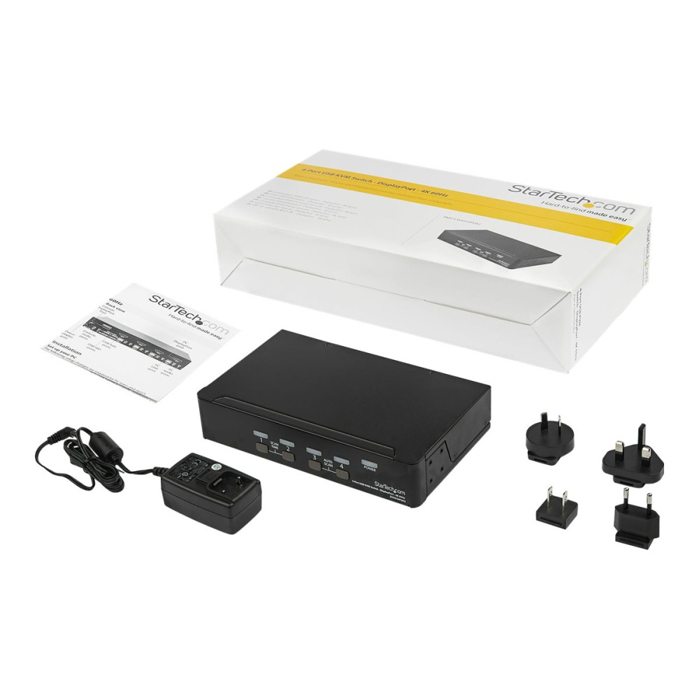 Produktbild för StarTech.com 4-ports DisplayPort KVM-switch med 4K 60 Hz upplösning - omkopplare för tangentbord/video/mus/ljud - 4 portar