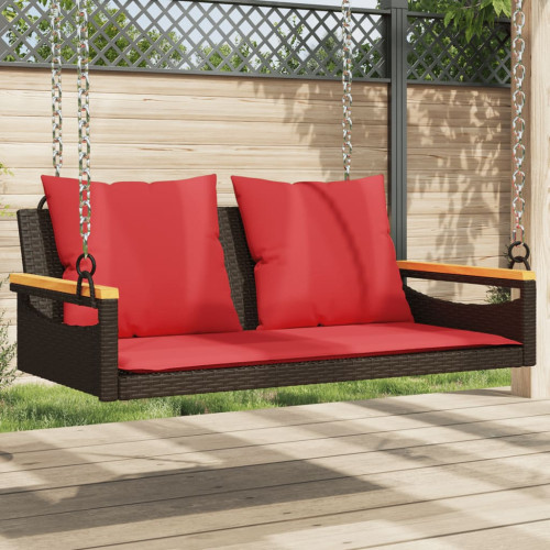 vidaXL Gungbänk med dynor brun 109x62x40 cm konstrotting