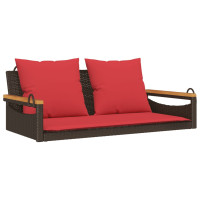 Produktbild för Gungbänk med dynor brun 109x62x40 cm konstrotting