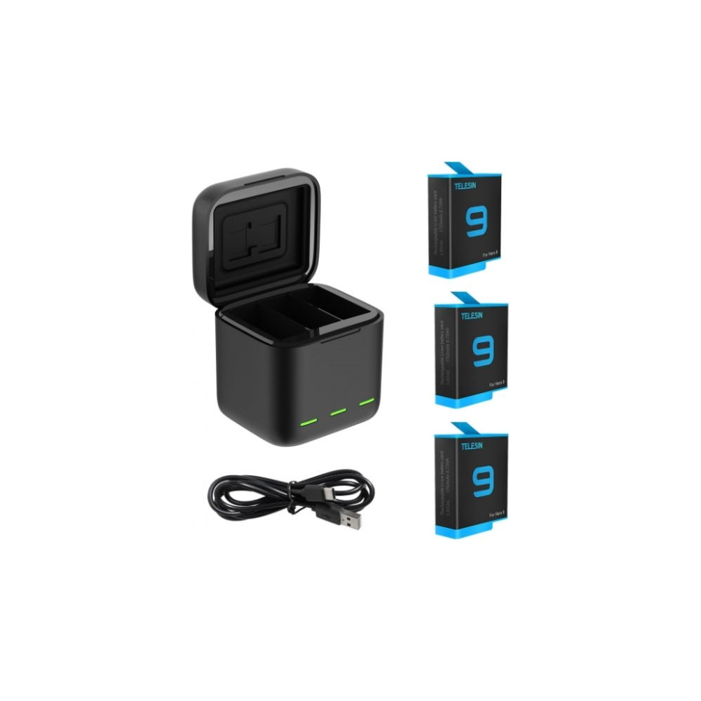 Produktbild för Telesin trekanalsbox för GoPro Hero 9 / Hero 10 + 3 batterie...