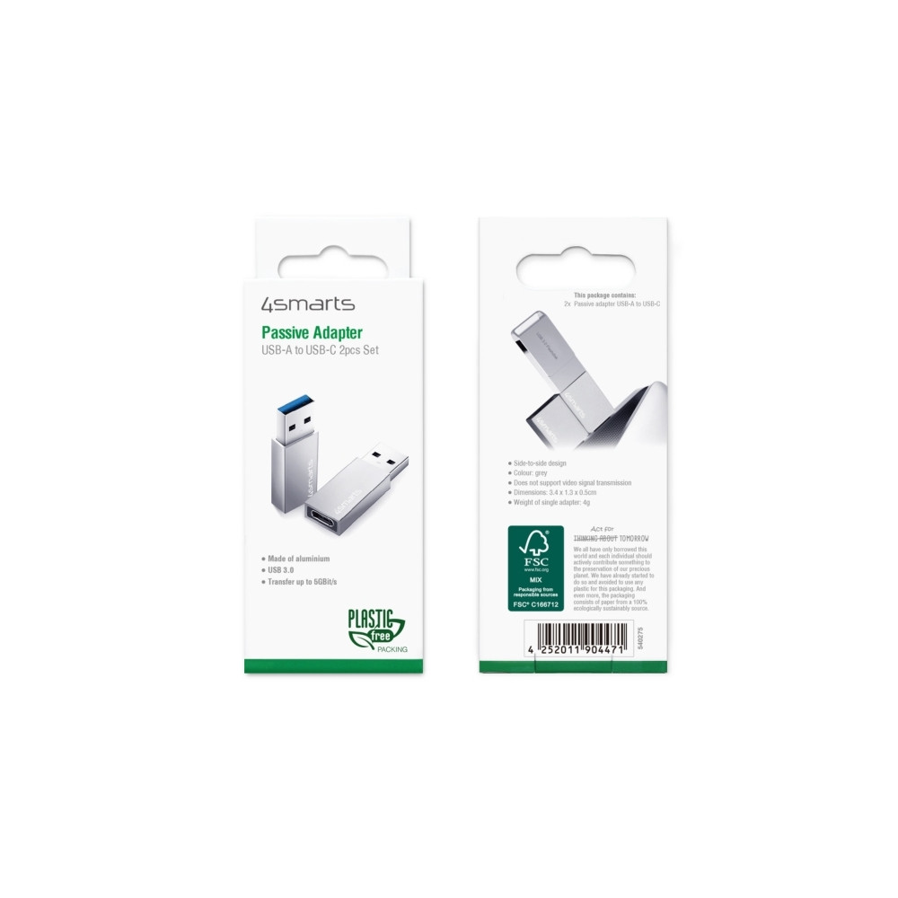 Produktbild för 4smarts 540275, USB Typ-A, USB Typ-C, Hanstik, Grå, Passiv,...