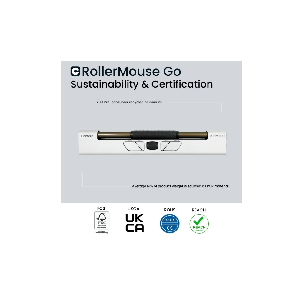 Produktbild för Contour RollerMouse Go - centrerad mus - antibakteriell yta, hög motståndskraft mot desinfektionsmedel - med RollerMouse Go Dock