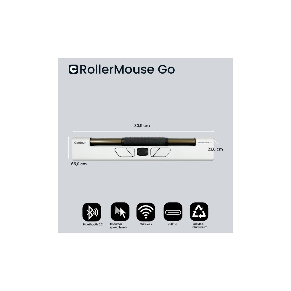 Produktbild för Contour RollerMouse Go - centrerad mus - antibakteriell yta, hög motståndskraft mot desinfektionsmedel - med RollerMouse Go Dock