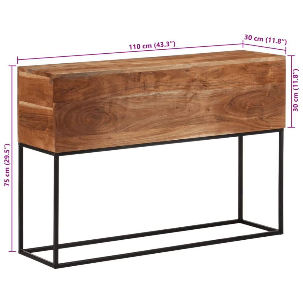 Produktbild för Konsolbord 110x30x75 cm massivt akaciaträ och järn