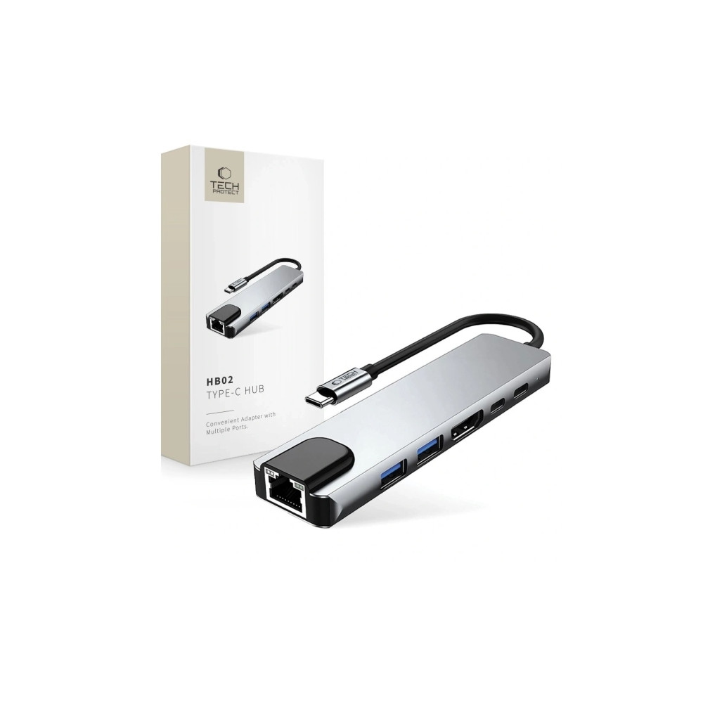 Produktbild för TECH-PROTECT HB02 hubbadapter 6-i-1 Type-C + USB 2.0 + USB 3...