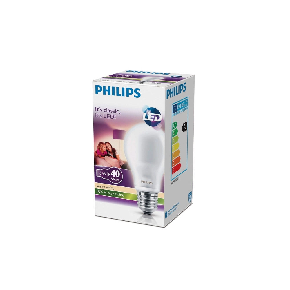 Produktbild för Philips - LED-glödlampa - form: A60 - E27 - 6 W - varmt vitt ljus - 2700 K