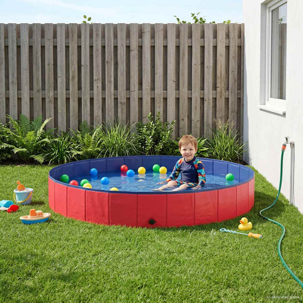 Produktbild för Barn Sim Pool Röd Ø200 x 30 cm Tjock PVC och Konstruerat Trä