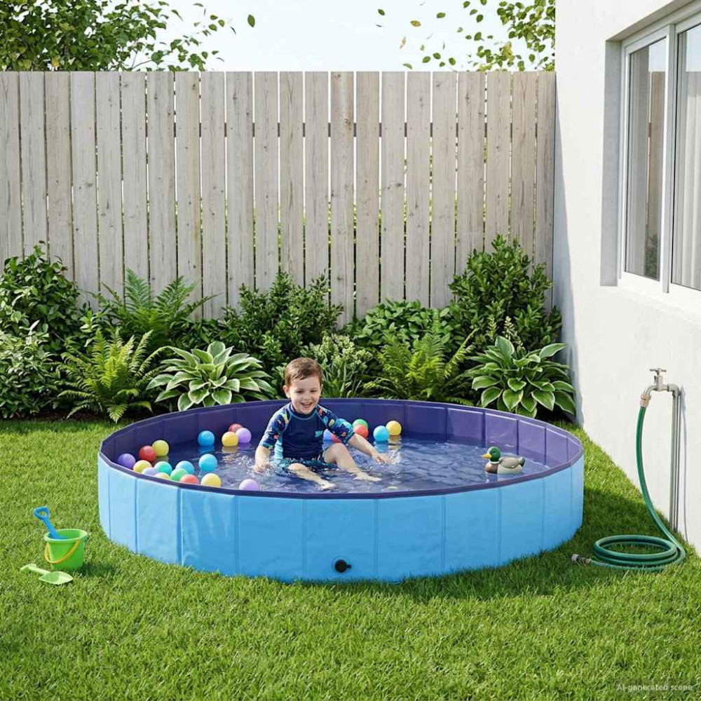 Produktbild för Barn Sim Pool Blå Ø200 x 30 cm Tjock PVC och Konstruerat Trä
