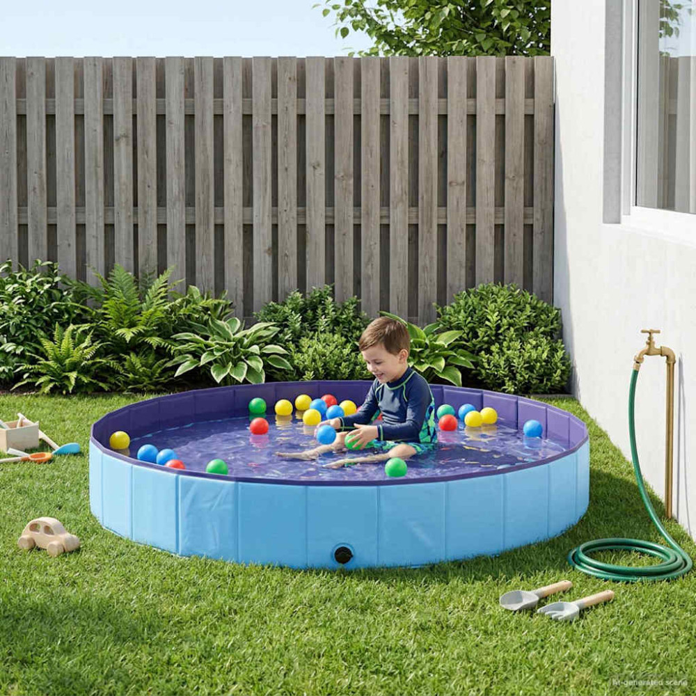 Produktbild för Barn Sim Pool Blå Ø300 x 38 cm Tjock PVC och Konstruerat Trä