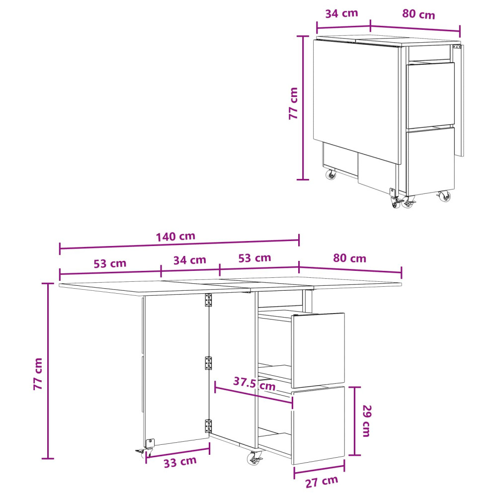 Produktbild för Matbord 2 pcs 140 x 80 x 77 cm Konstruerat trä Svart ek