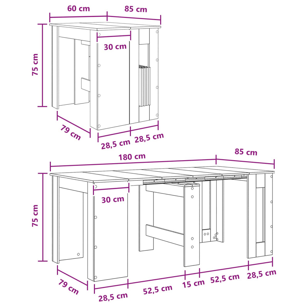 Produktbild för Matbord 180 x 85 x 75 cm Konstruerat trä Rökt ek Rektangulär