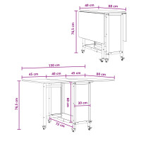 Produktbild för Hopfällbart matbord med hjul 130 x 80 x 76,5 cm Konstruerat trä