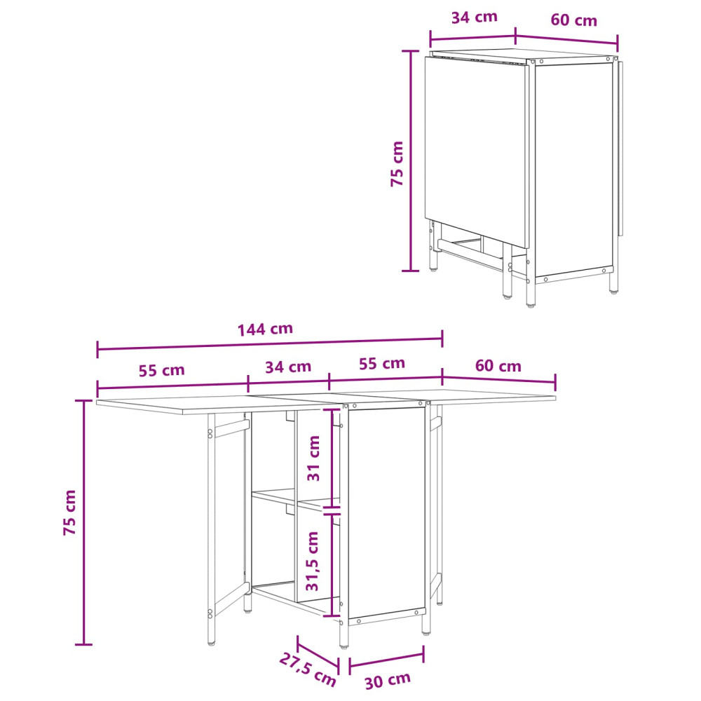 Produktbild för Matbord 144 x 60 x 75 cm Konstruerat trä Rökt ek Rektangulär