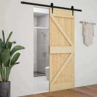 Produktbild för Skjutdörr Naturlig och svart 80 x 210 cm Massiv furu