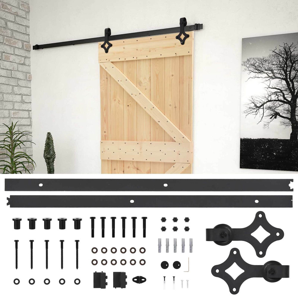 Produktbild för Skjutdörr Naturlig och svart 80 x 210 cm Massiv furu