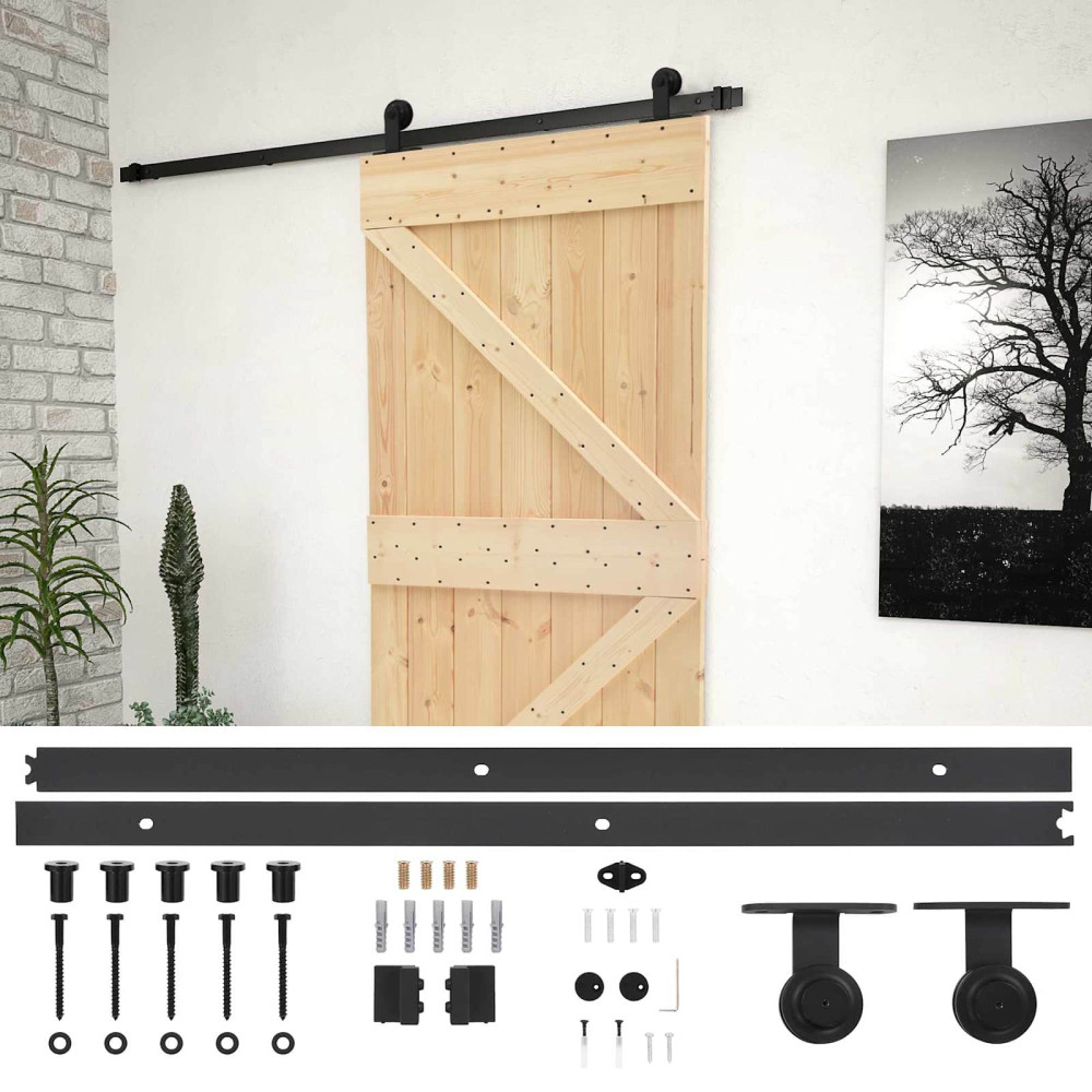 Produktbild för Skjutdörr Naturlig och svart 80 x 210 cm Massiv furu